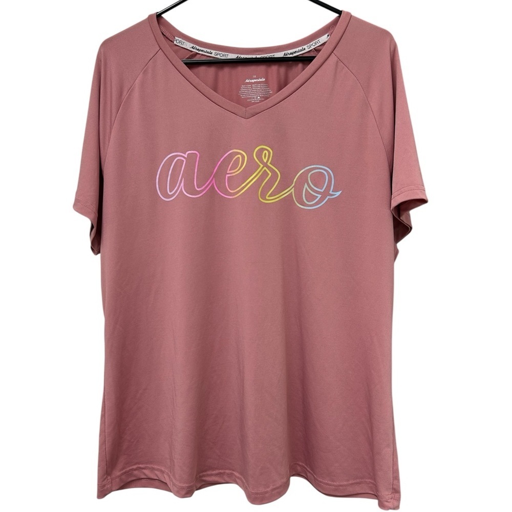Aeropostale Pink Short Sleeve Tee with Multicolor Logo, Size 1X